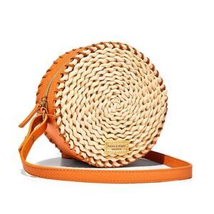 Bath & Body Works Womens Boho Summer Beach Woven Straw Round Crossbody Bag Beige
